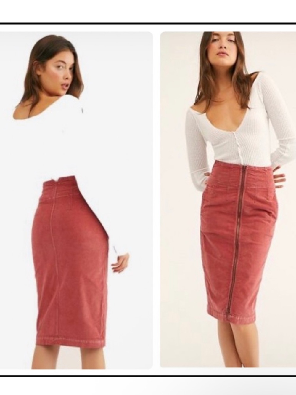 Free People We the Free I Want It All Corduroy Midi Skirt with Zipper & Pockets